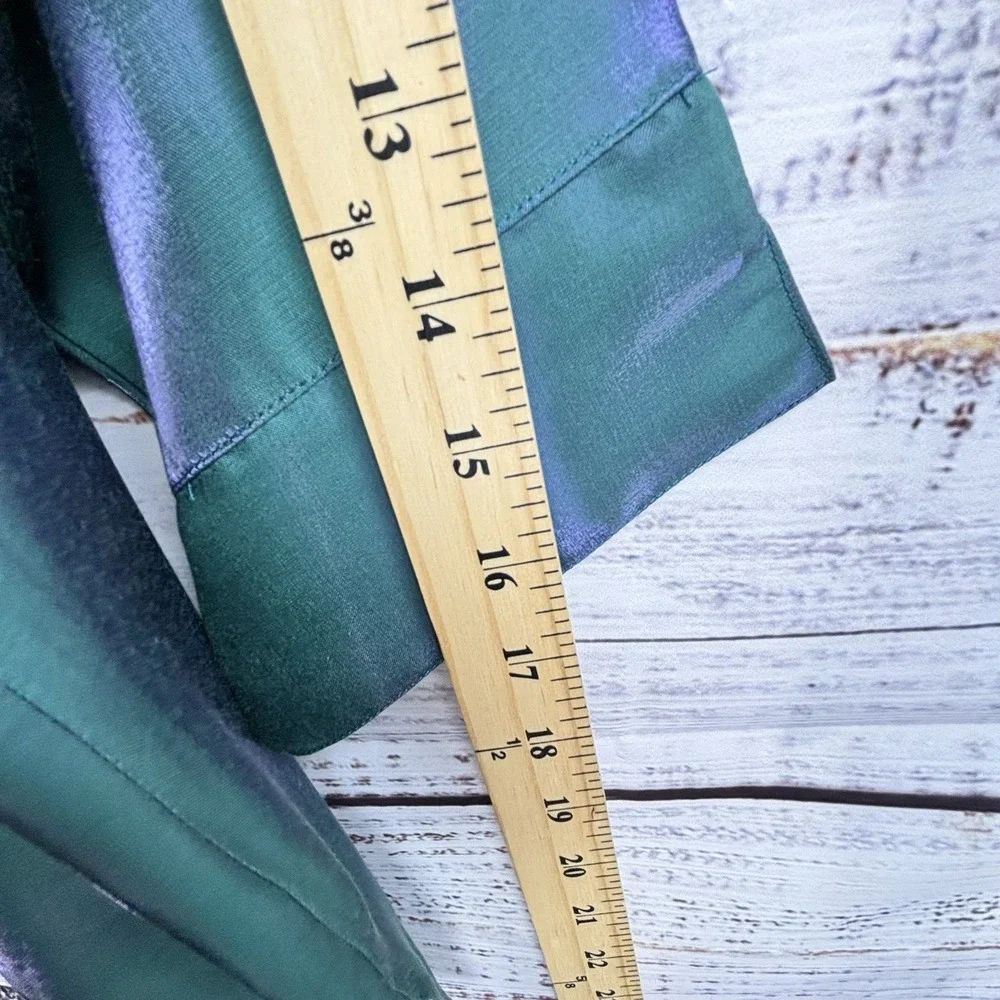 Luminous Silky Blouse XL/18 Teal Green Blue Purple 3/4 Sleeve Collared Statement